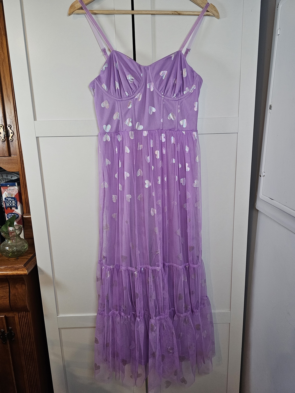 Betsey Johnson Lavender Tulle Heart Maxi Dress Corset Bodice Size 4 NWT